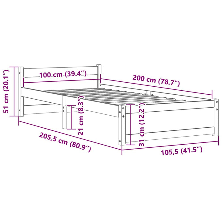 sengeramme 100x200 cm massivt træ hvid