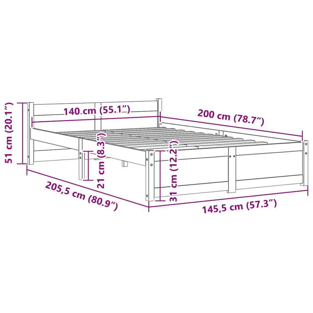 sengeramme uden madras 140x200 cm massivt træ