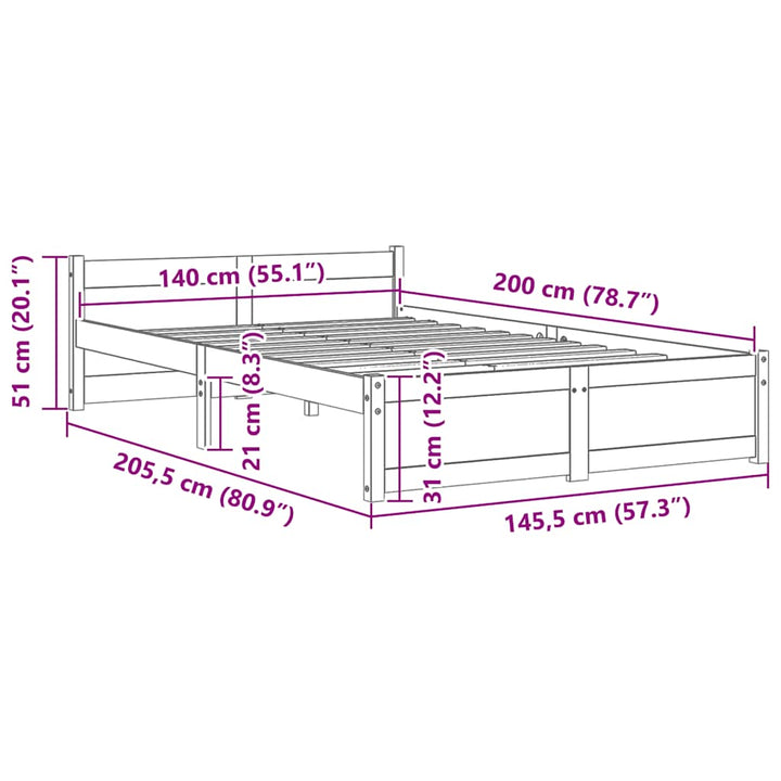 sengeramme uden madras 140x200 cm massivt træ
