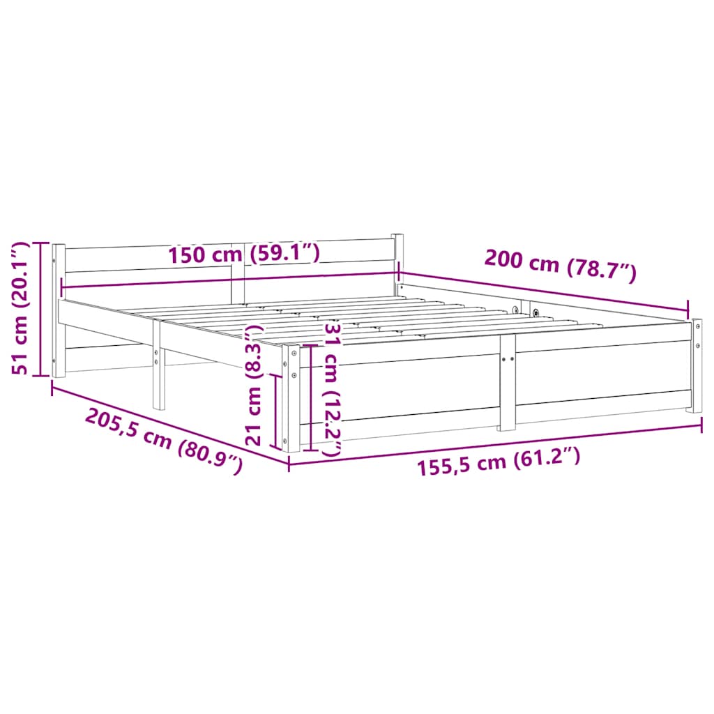 sengeramme 150x200 cm massivt træ