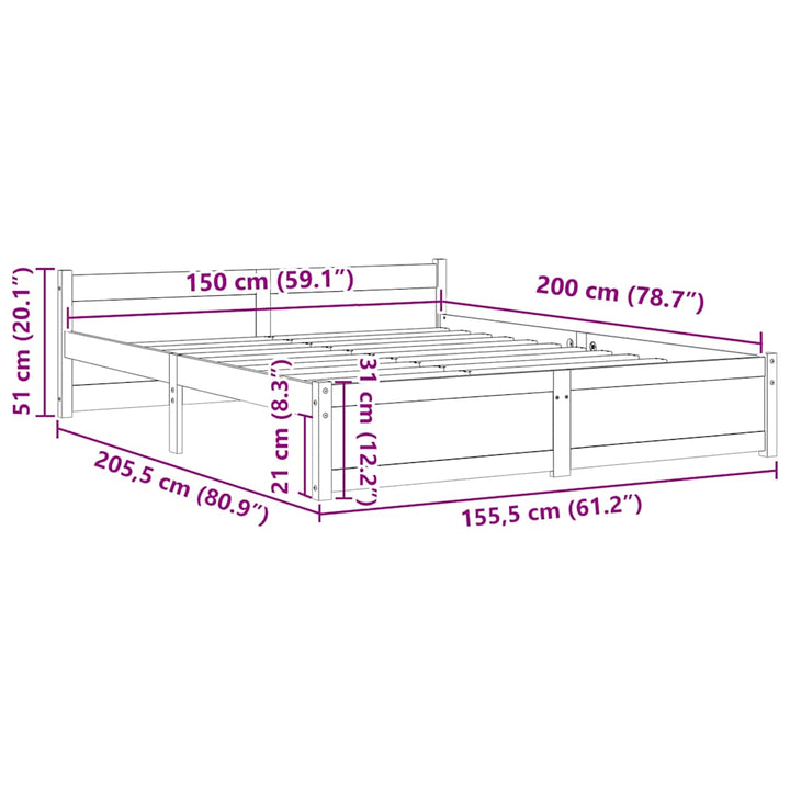 sengeramme 150x200 cm King Size massivt fyrretræ hvid