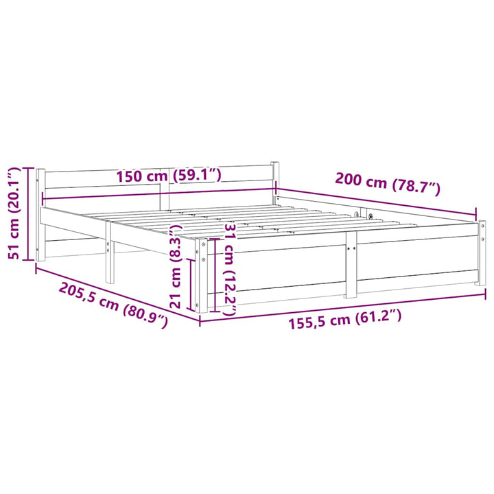 sengeramme 150x200 cm King Size massivt træ sort