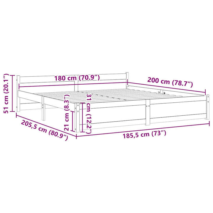 sengestel 180x200 cm Super King massivt fyrretræ hvid