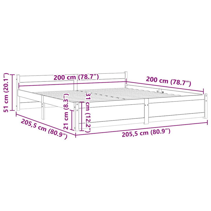 sengeramme 200x200 cm massivt træ gyldenbrun