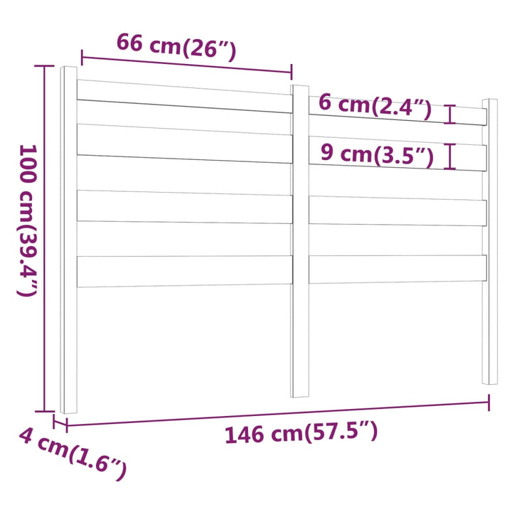 sengegærde 146x4x100 cm massivt fyrretræ sort