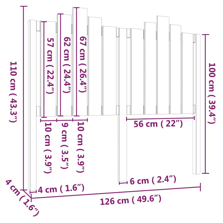sengegærde 126x4x110 cm massivt fyrretræ sort