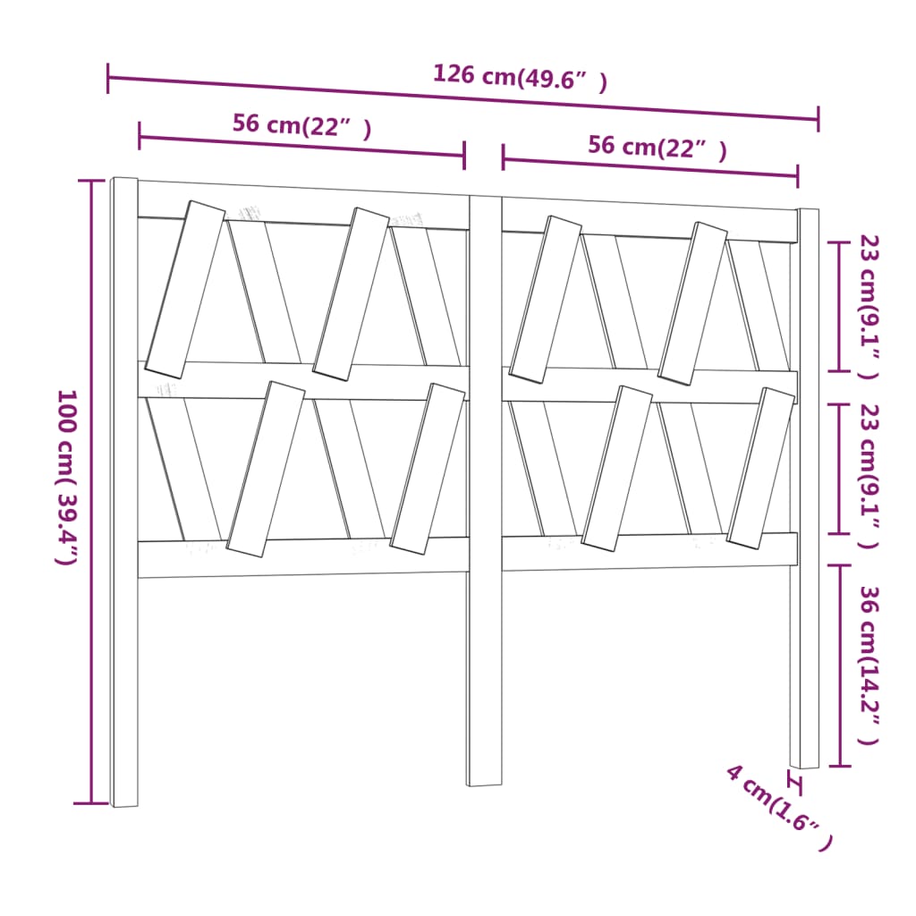 sengegærde 126x4x100 cm massivt fyrretræ sort