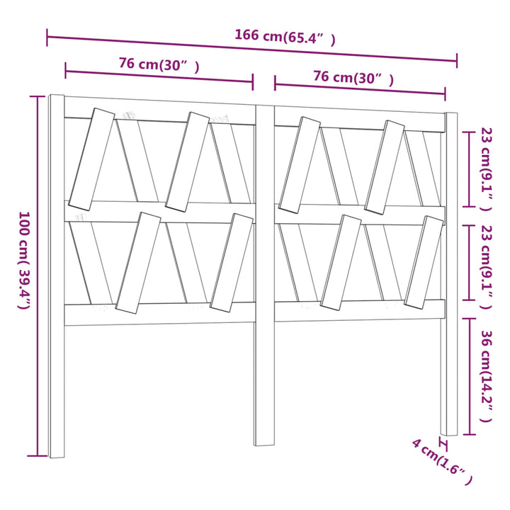 sengegærde 166x4x100 cm massivt fyrretræ sort