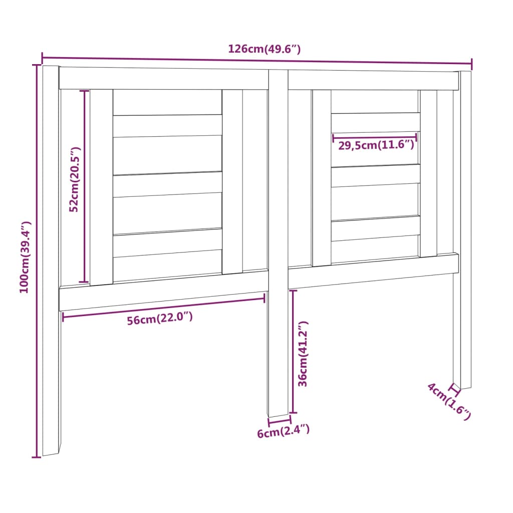 sengegærde 126x4x100 cm massivt fyrretræ sort