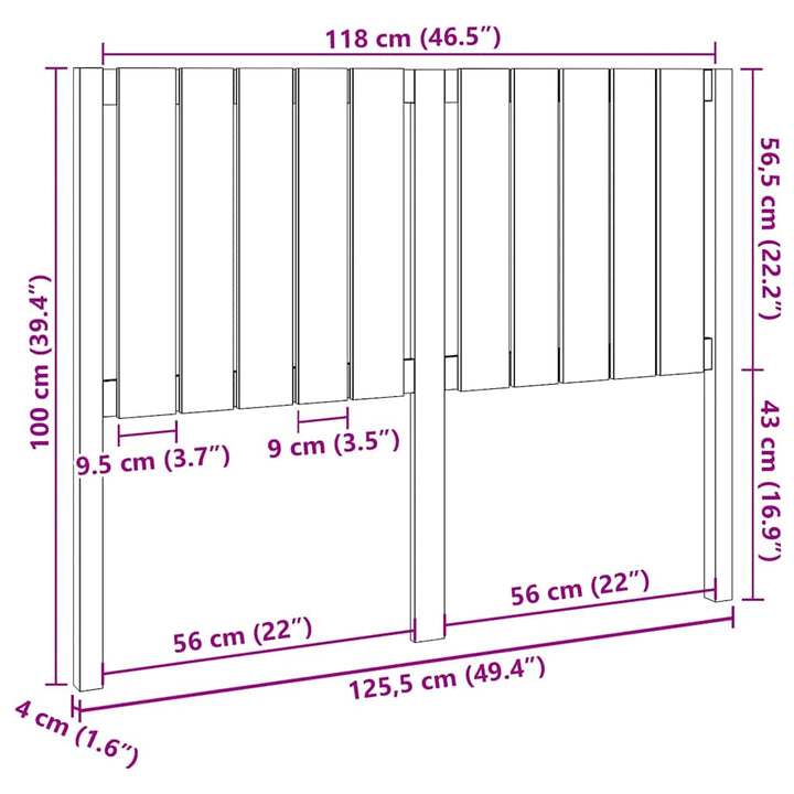 sengegærde 125,5x4x100 cm massivt fyrretræ sort