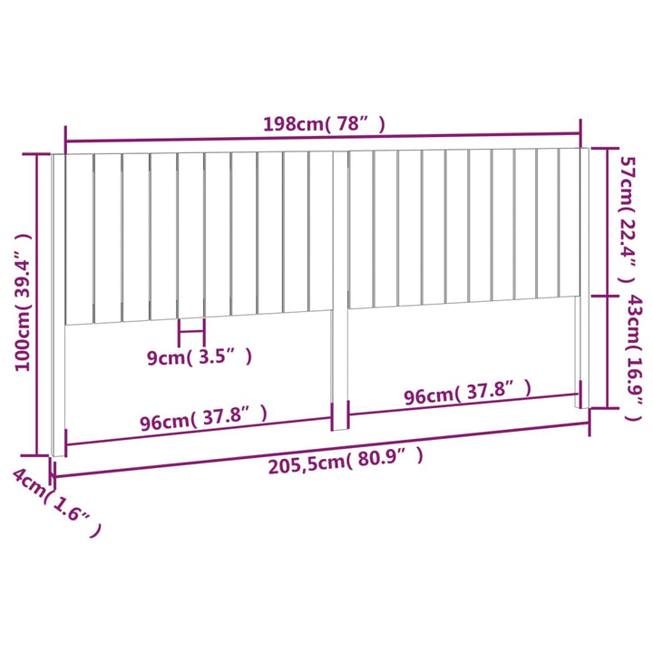 sengegærde 205,5x4x100 cm massivt fyrretræ hvid