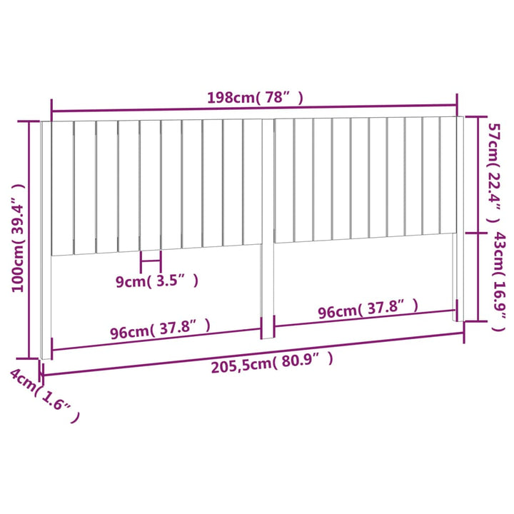 sengegærde 205,5x4x100 cm massivt fyrretræ sort