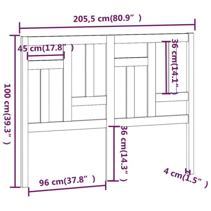 sengegavl 205,5x4x100 cm massivt fyrretræ sort