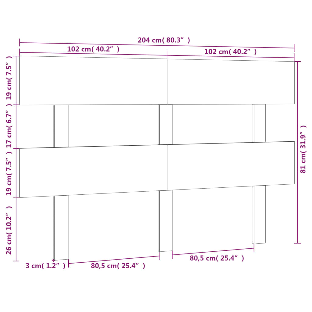 sengegærde 204x3x81 cm massivt fyrretræ sort