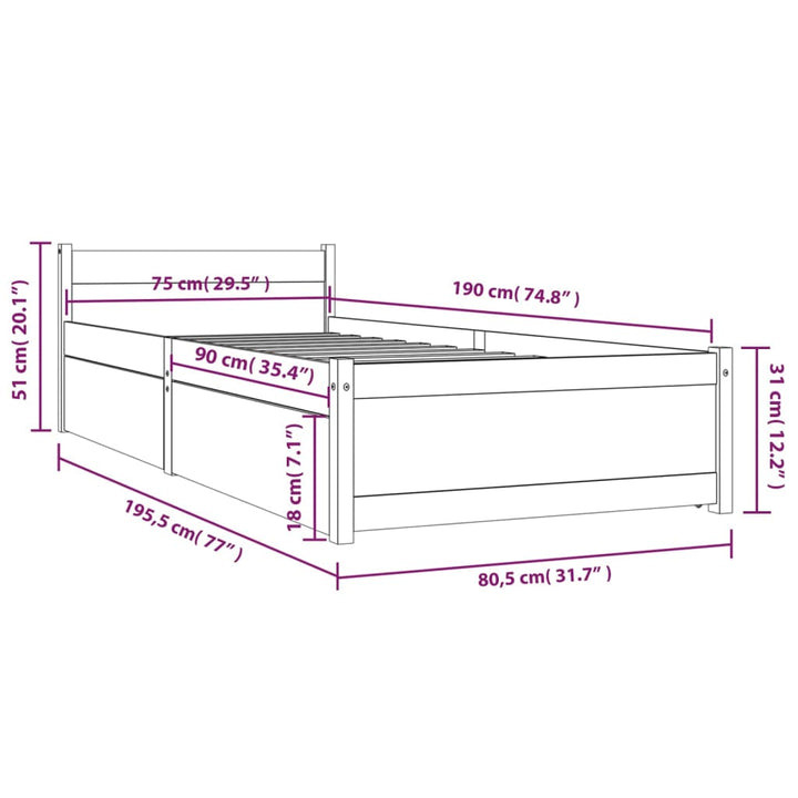 sengeramme med skuffer 75x190 cm Small Single