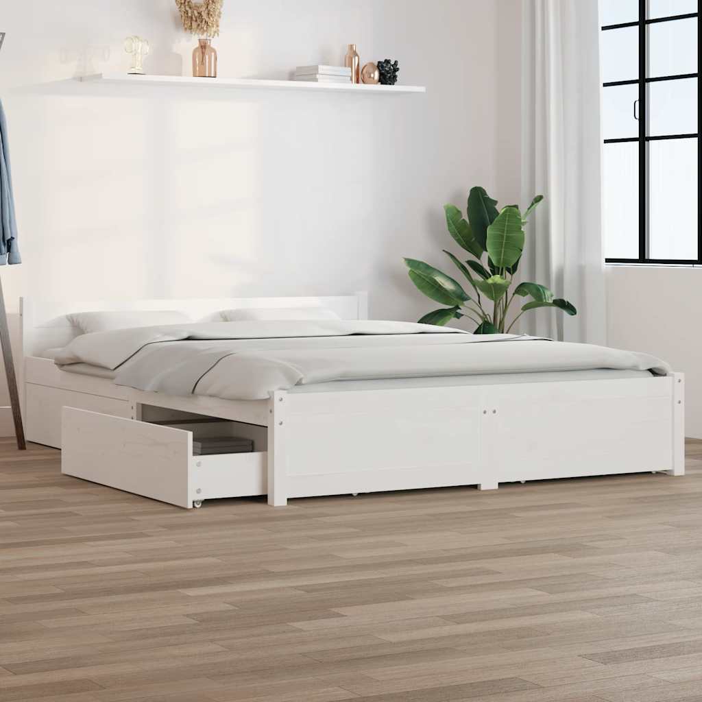 sengeramme med skuffer 140x200 cm hvid