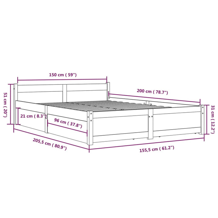 sengeramme med skuffer 150x200 cm King Size hvid