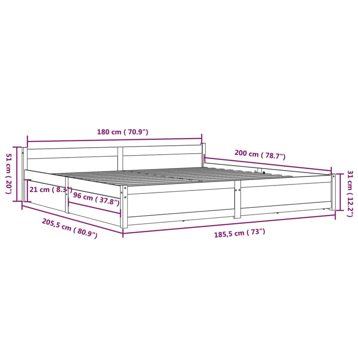 sengeramme med skuffer 180x200 cm Super King hvid
