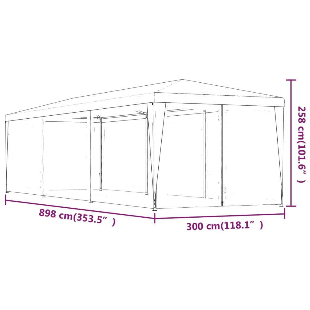 festtelt med 8 sidevægge 3x9 m trådnet HDPE blå