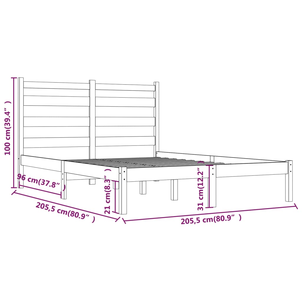 sengeramme 200x200 cm massivt fyrretræ sort
