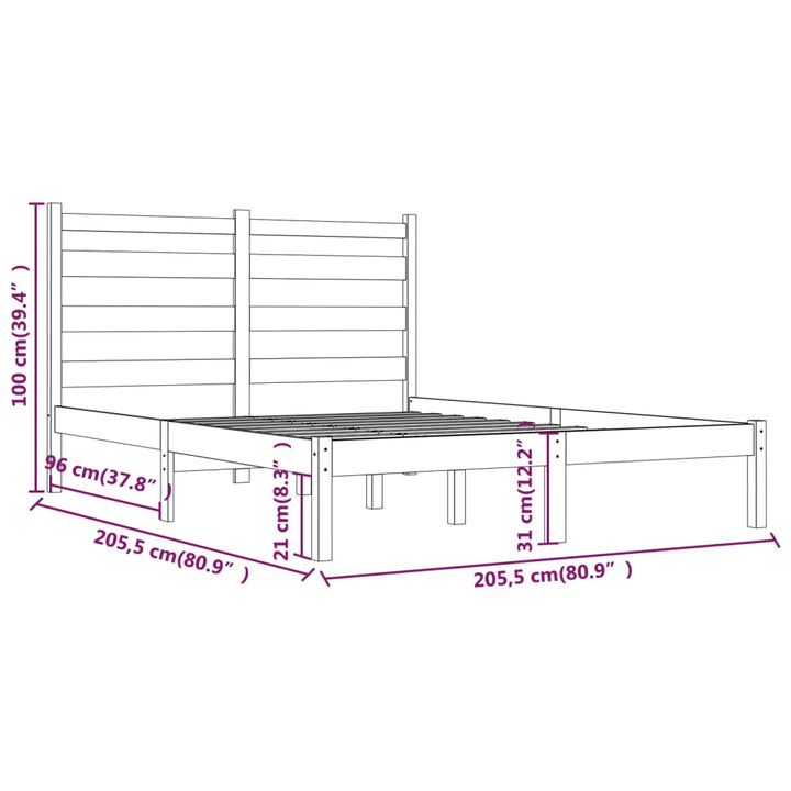 sengeramme 200x200 cm massivt fyrretræ sort