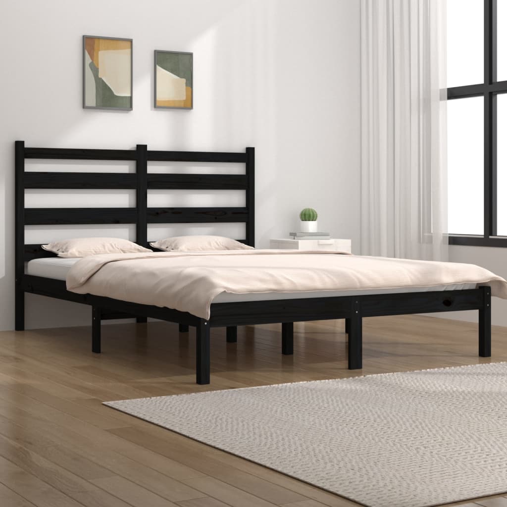 sengeramme 200x200 cm massivt fyrretræ sort