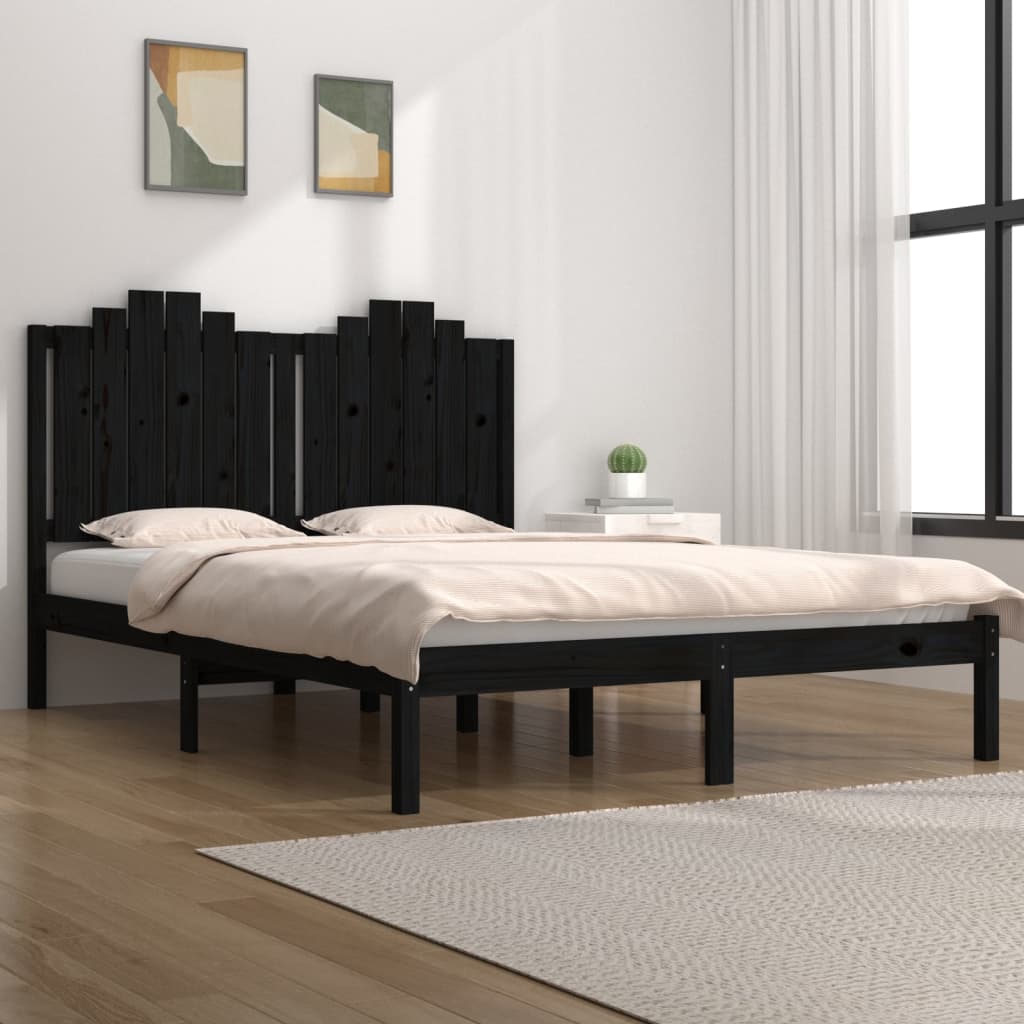 sengeramme 140x190 cm massivt fyrretræ sort