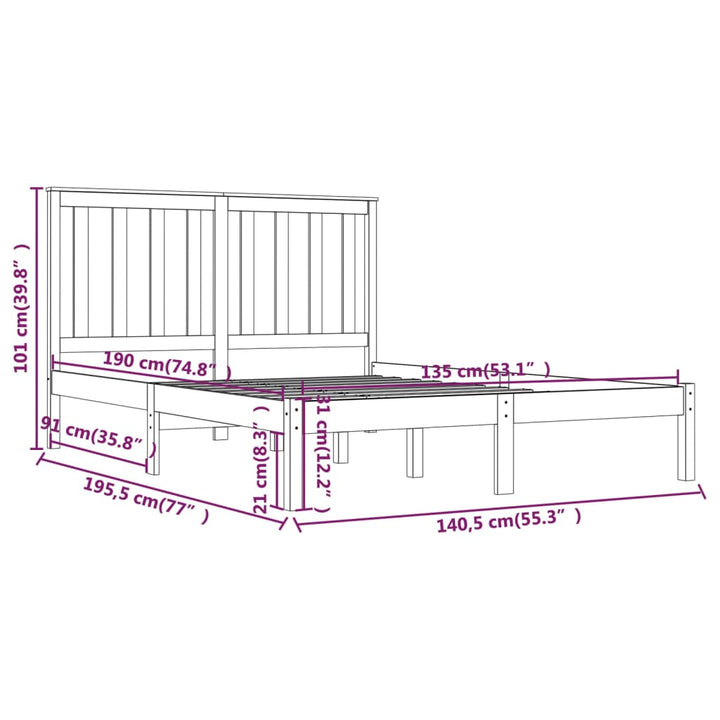 sengeramme 135x190 cm massivt fyrretræ