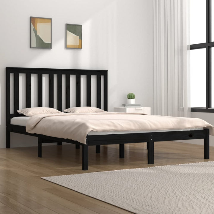sengeramme 140x190 cm massivt fyrretræ sort
