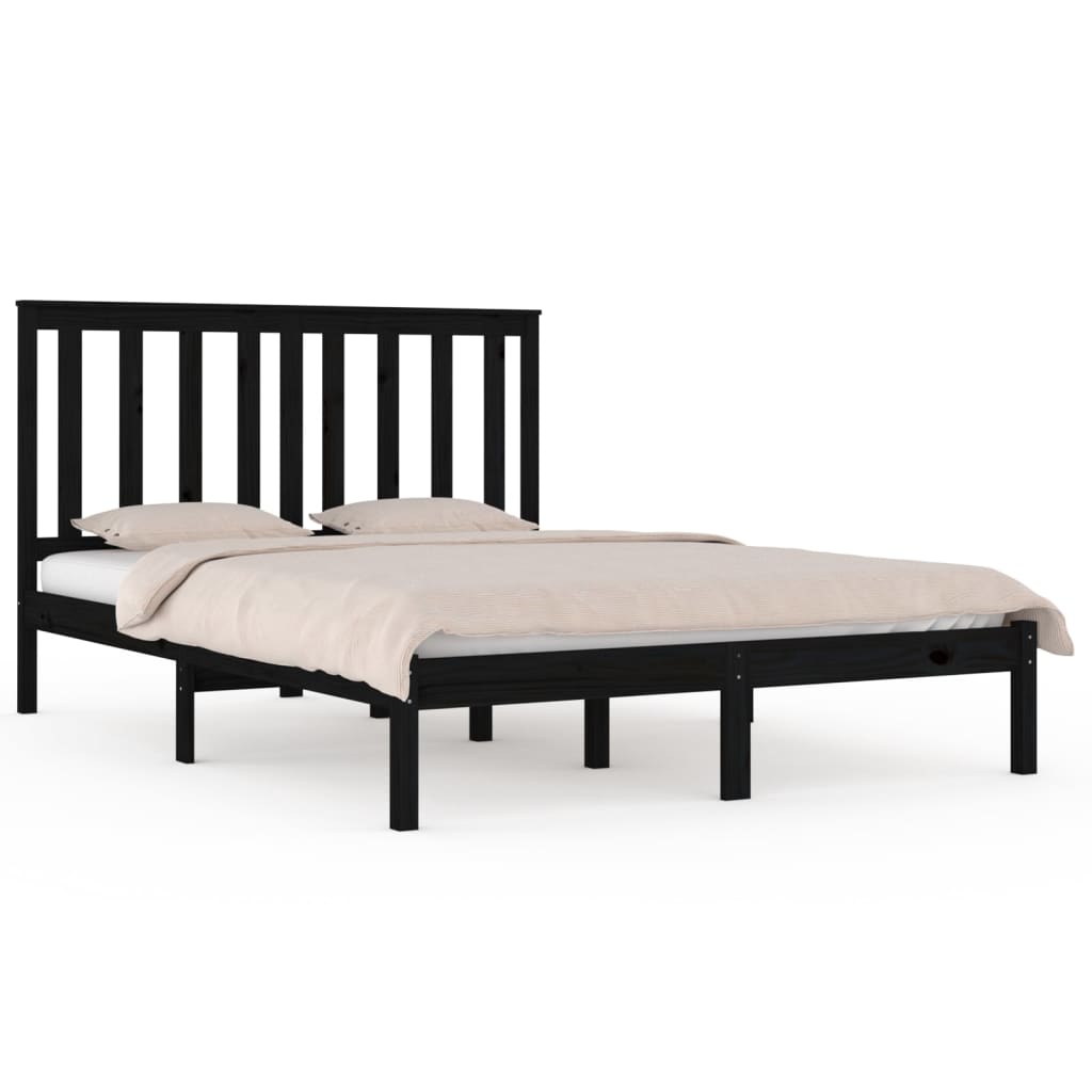 sengeramme 200x200 cm massivt fyrretræ sort