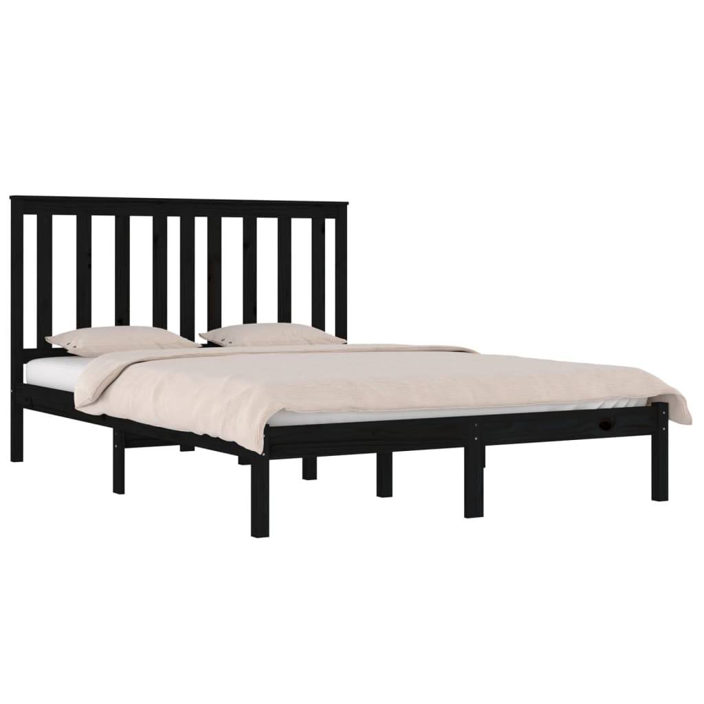 sengeramme 200x200 cm massivt fyrretræ sort