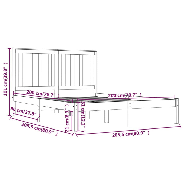 sengeramme 200x200 cm massivt fyrretræ sort