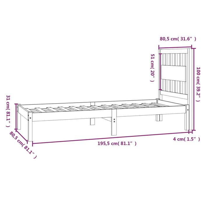 sengeramme 75x190 cm massivt fyrretræ