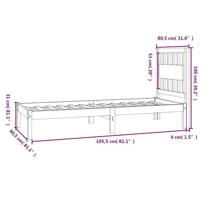 sengeramme 75x190 cm Small Single massivt fyrretræ hvid
