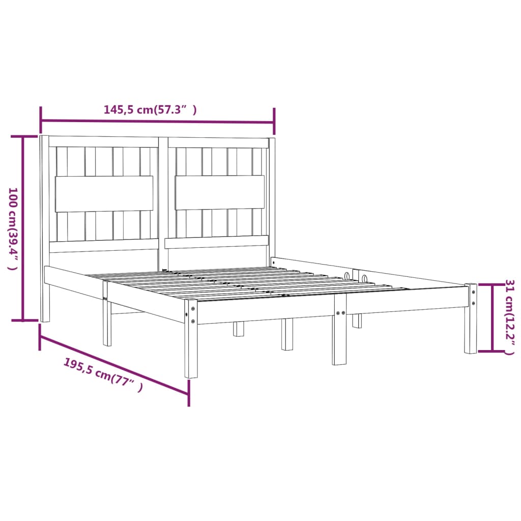 sengeramme 140x190 cm massivt fyrretræ hvid