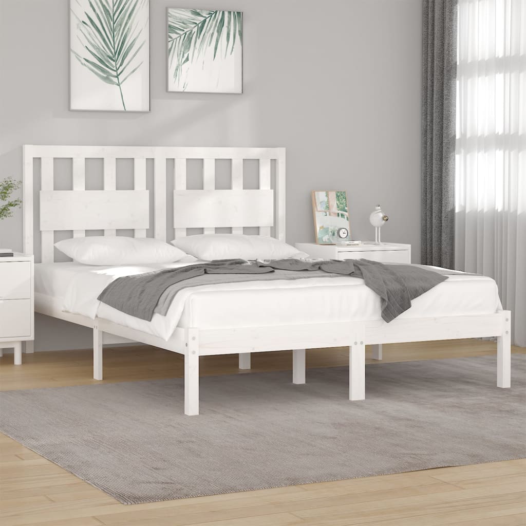 sengeramme 140x190 cm massivt fyrretræ hvid