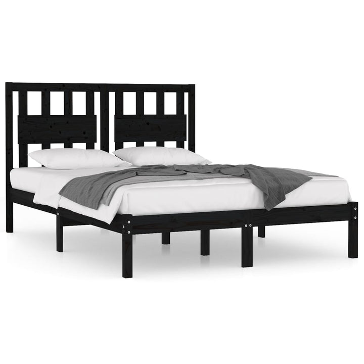 sengeramme 140x190 cm massivt fyrretræ sort