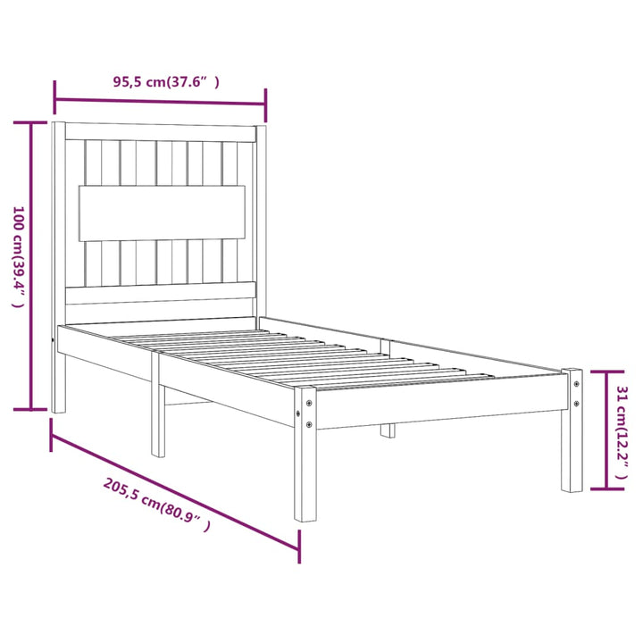 sengeramme 90x200 cm massivt fyrretræ