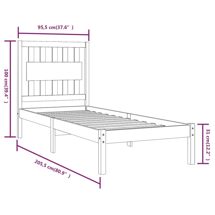 sengeramme 90x200 cm massivt fyrretræ hvid