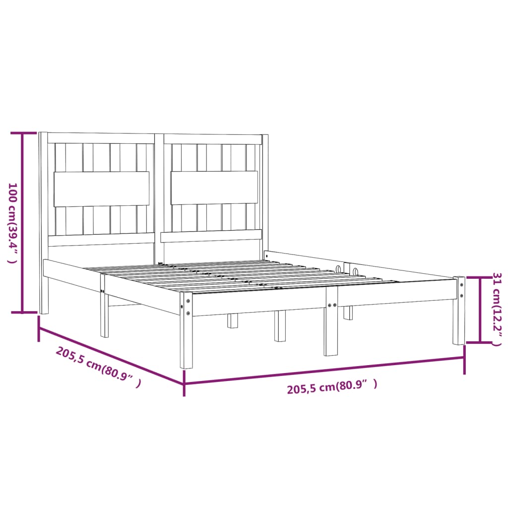 sengeramme 200x200 cm massivt fyrretræ hvid