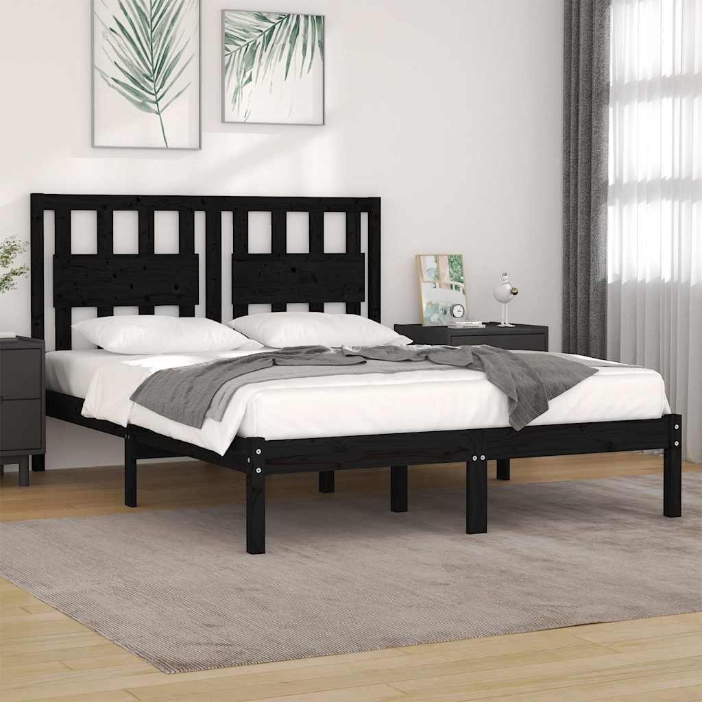 sengeramme 200x200 cm massivt fyrretræ sort