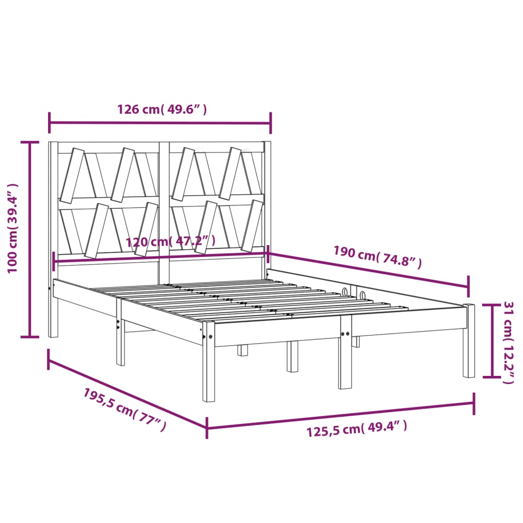 sengeramme 120x190 cm massivt fyrretræ