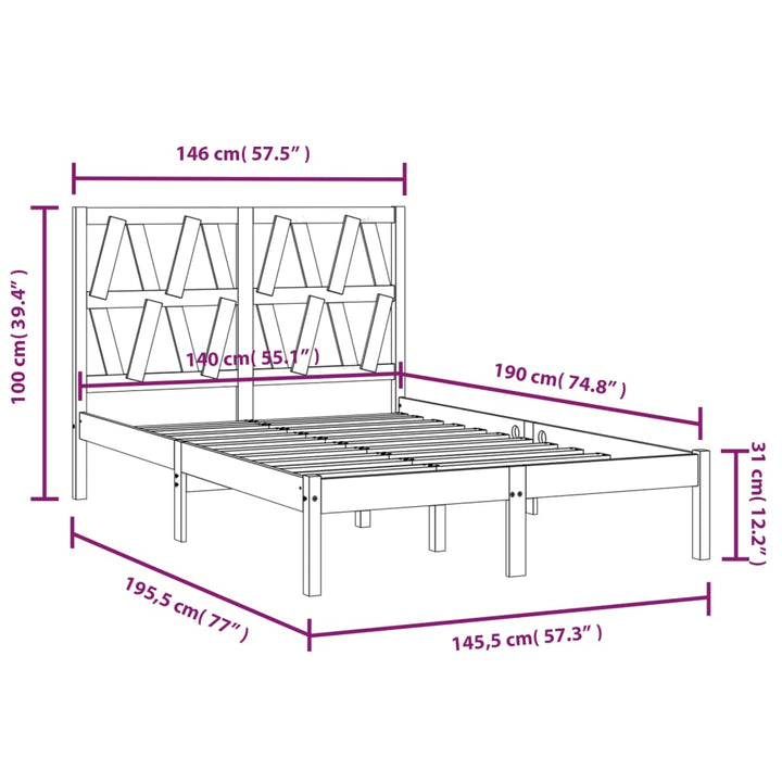 sengeramme 140x190 cm massivt fyrretræ