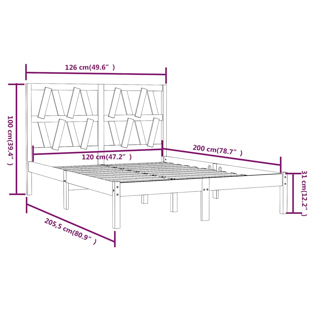 sengeramme 120x200 cm massivt fyrretræ hvid