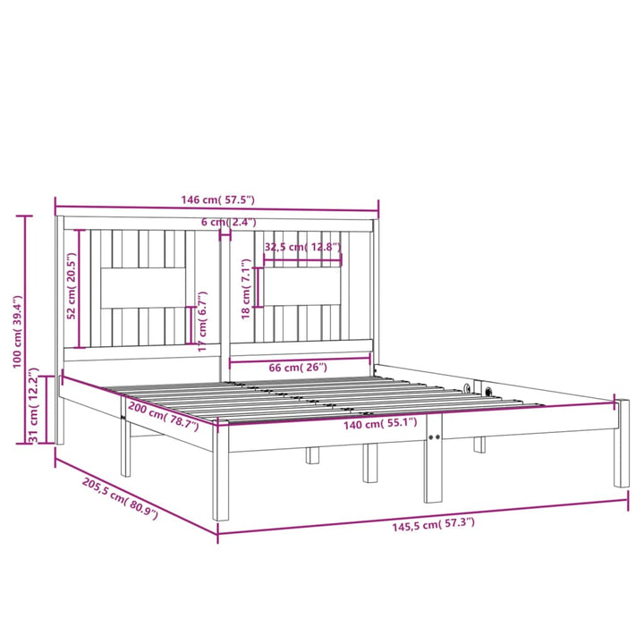 sengeramme 140x200 cm massivt fyrretræ hvid