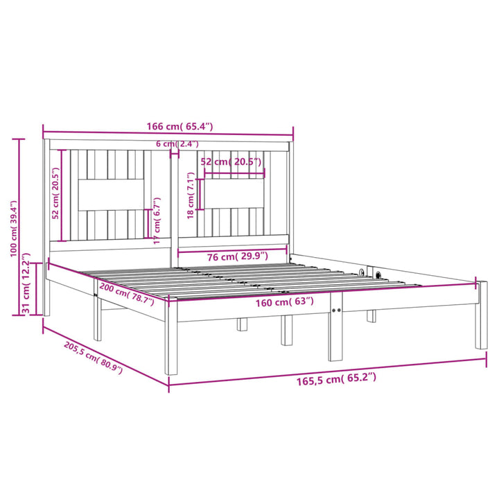 sengeramme 160x200 cm massivt fyrretræ