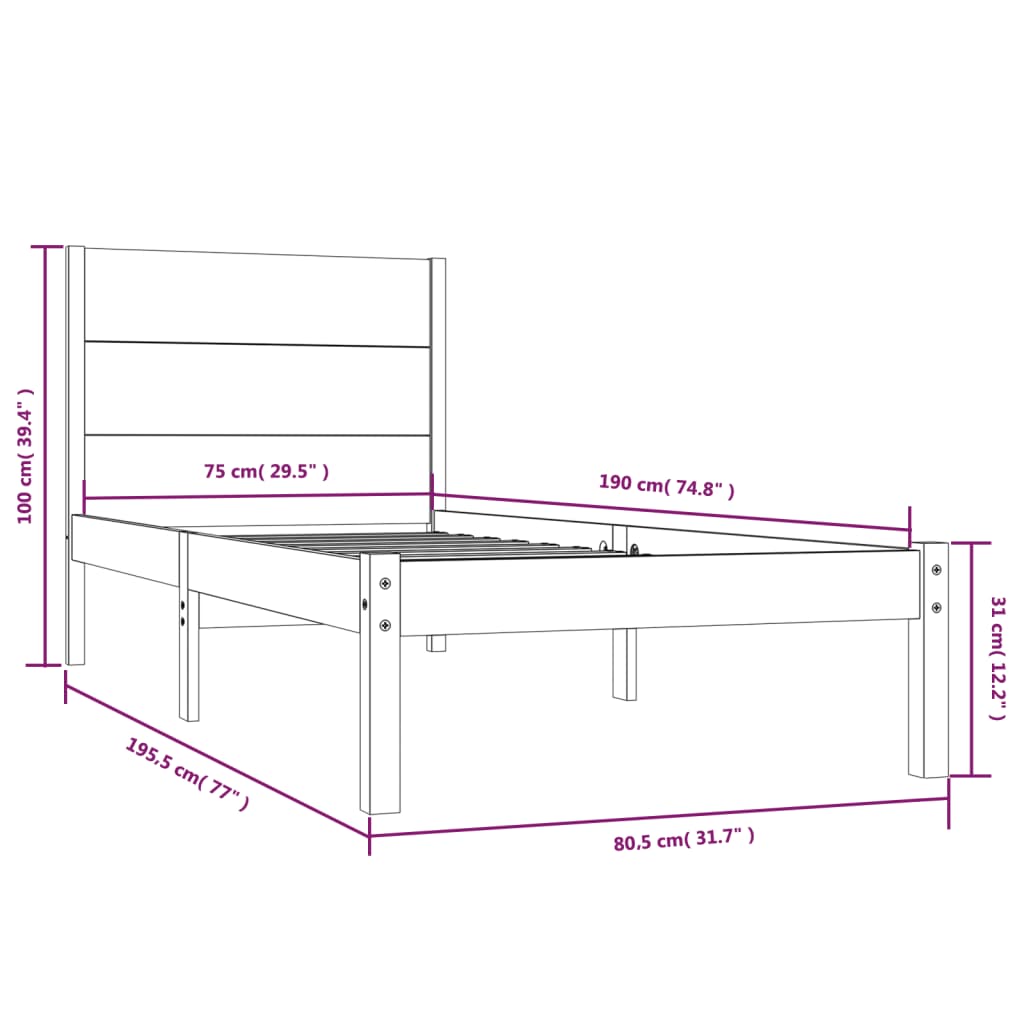 sengeramme 75x190 cm massivt træ