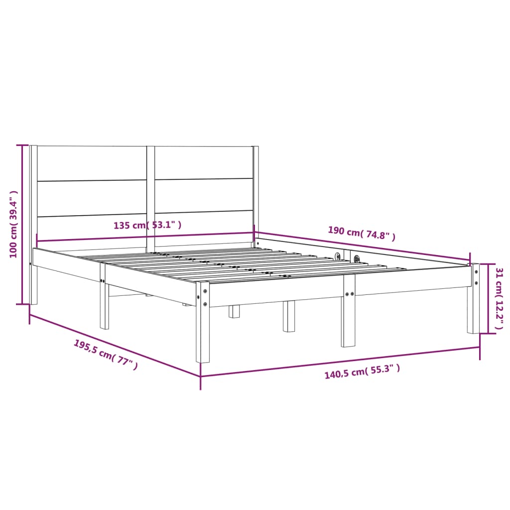sengeramme 135x190 cm massivt træ