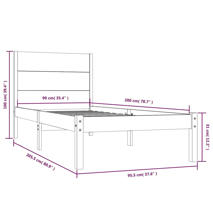 sengeramme uden madras 90x200 cm massivt fyrretræ
