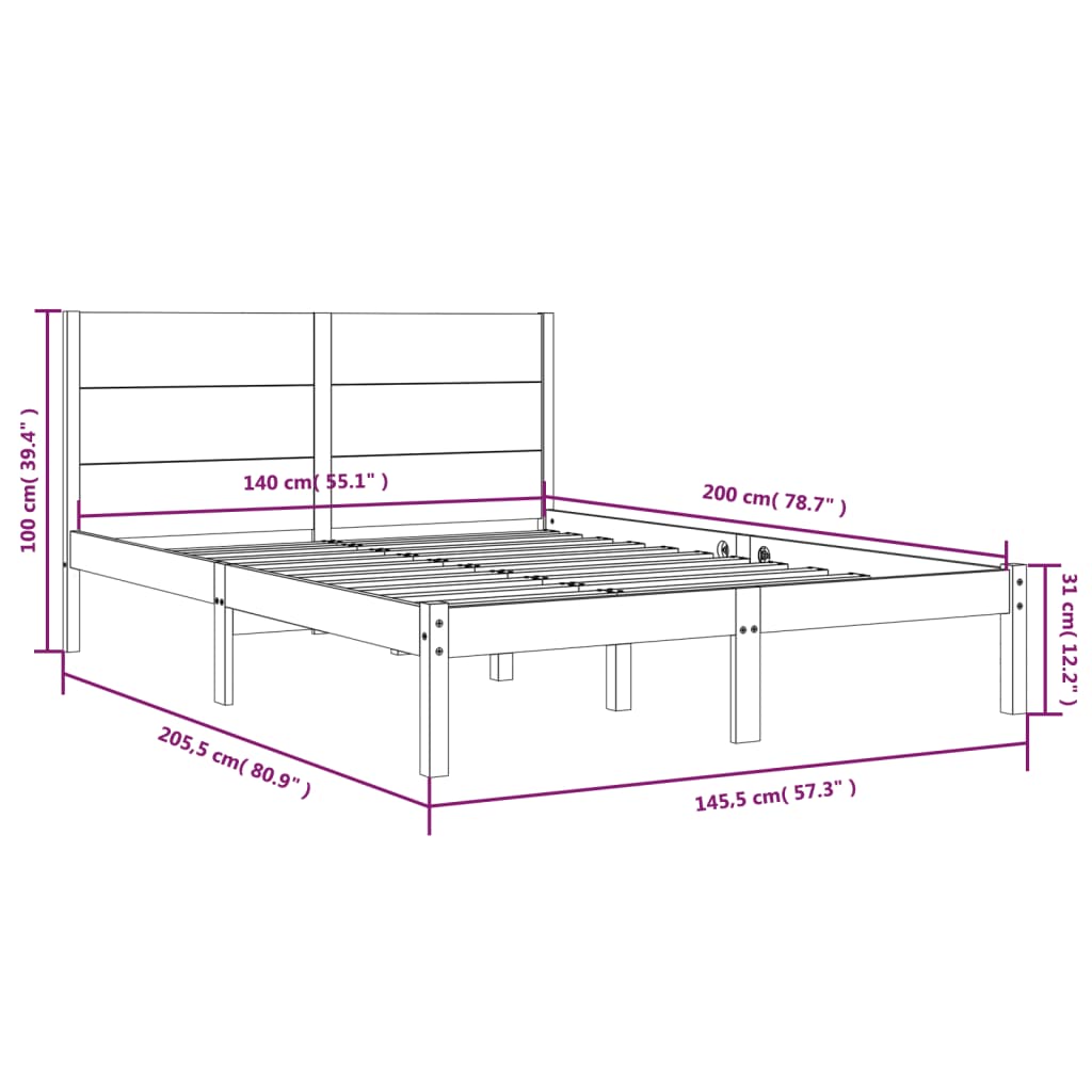 sengeramme uden madras 140x200 cm massivt fyrretræ hvid